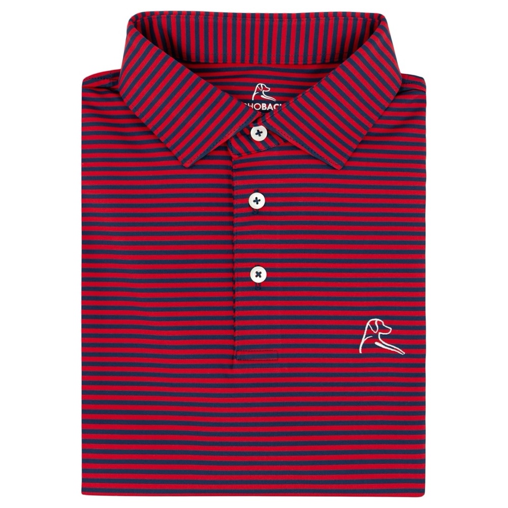 Rhoback The Birdie Stripe Performance Polo in Cardinal Red/Fleet Navy Size Large - Picture 2 of 6